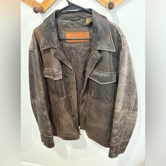 Timberland VINTAGE Dark Brown genuine Leather Weather Gear Jacket- Large - Picture 2 of 12